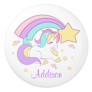 Bouton De Porte En Céramique Mignon Licorne Arc-en-Ciel Magique Personnalisé su