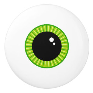 Bouton De Porte En Céramique Mignonne Eyeball Vert Funny