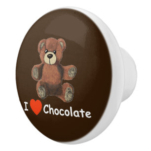 Bouton De Porte En Céramique Mignonne I Coeur (Amour) Chocolat Teddy Ours