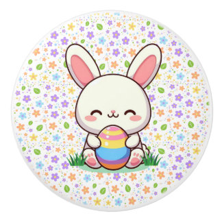 Bouton De Porte En Céramique Mignonne lapin de printemps/Pâques avec oeuf