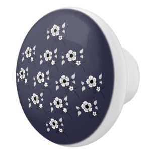 Bouton De Porte En Céramique Mini fleurs (noir et blanc)