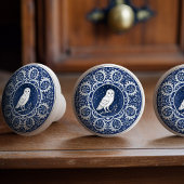 Bouton De Porte En Céramique Mintons Owl British Royal Blue Victorian