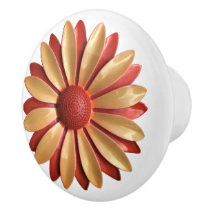 Bouton De Porte En Céramique MoD Rétro Hippie Orange Daisy Fleur Fleur Printemp