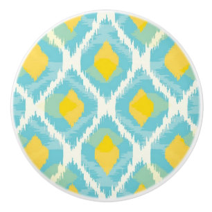 Bouton De Porte En Céramique Mode jaune bleue d'ikat tribal moderne