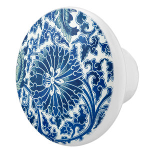 Bouton De Porte En Céramique Modèle floral chinois bleu