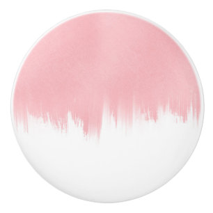 Bouton De Porte En Céramique Modern Pink Brush strokes white Design