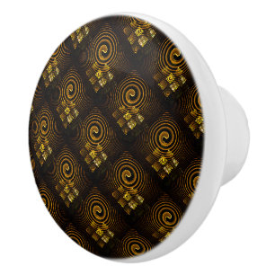 Bouton De Porte En Céramique Moderne Bohème Élégant Motif d'Art Abstrait Doré #