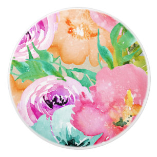 Bouton De Porte En Céramique Moderne Floral Aquarelle Printanière Couleur Vive