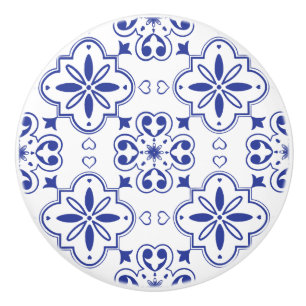 Bouton De Porte En Céramique Moderne Méditerranée Bleu Blanc Motif sans mer