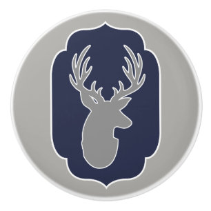 Bouton De Porte En Céramique Moderne Rustic Grey Deer & Navy Bracket