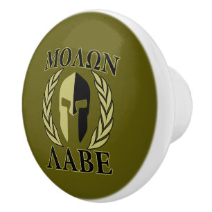Bouton De Porte En Céramique Molon Labe Laurels, guerrier spartiate