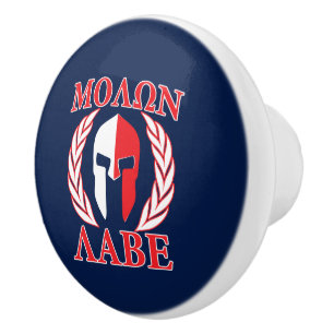Bouton De Porte En Céramique Molon Labe Laurels, guerrier spartiate