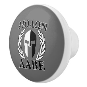 Bouton De Porte En Céramique Molon Labe Laurels, guerrier spartiate