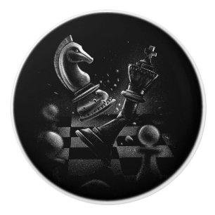 Bouton De Porte En Céramique Monochrom d'échecs dramatique