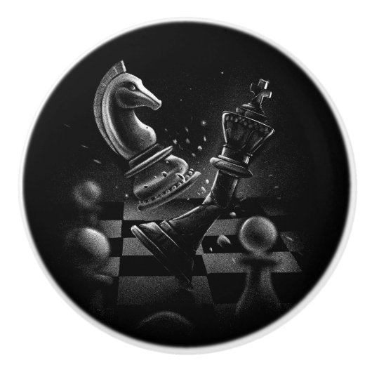 Bouton De Porte En Céramique Monochrom d'échecs dramatique (Devant)