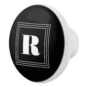 Bouton De Porte En Céramique Monogramme 3 cadres Noir & Blanc