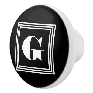 Bouton De Porte En Céramique Monogramme 3 trames en gras   Noir et blanc