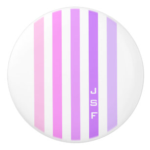 Bouton De Porte En Céramique Monogramme à rayures verticales rose et violet