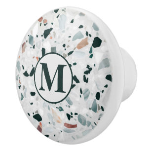 Bouton De Porte En Céramique Monogramme Abstrait Terrazzo Motif