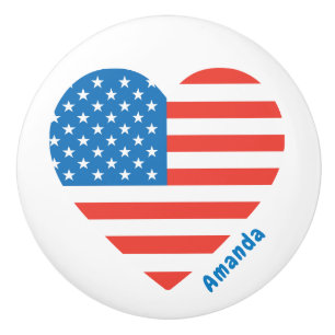Bouton De Porte En Céramique Monogramme American USA Flag 4 juillet Personnalis