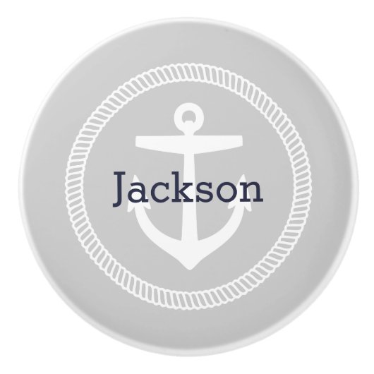 Bouton De Porte En Céramique Monogramme Ancre marine gris (Devant)