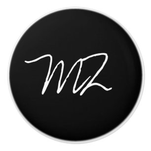 Bouton De Porte En Céramique Monogramme blanc sur noir