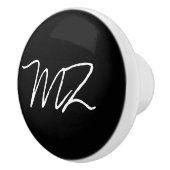 Bouton De Porte En Céramique Monogramme blanc sur noir (Droite)
