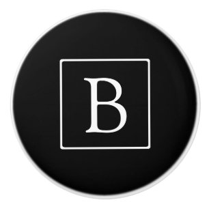 Bouton De Porte En Céramique Monogramme classique simple   Texte noir et blanc