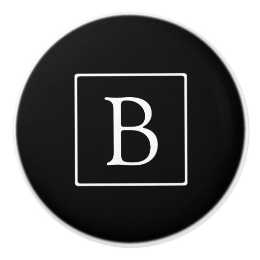 Bouton De Porte En Céramique Monogramme classique simple | Texte noir et blanc (Devant)
