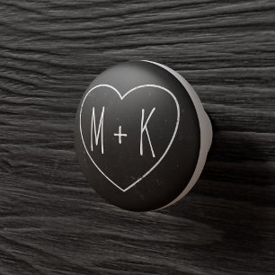 Bouton De Porte En Céramique Monogramme Coeur Noir Chalkboard Ceramic Knob