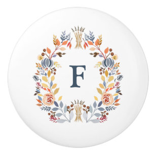 Bouton De Porte En Céramique Monogramme couleur automnale Jaune, Orange Rouge B