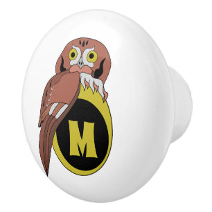 Bouton De Porte En Céramique Monogramme de Chouette de l'Est