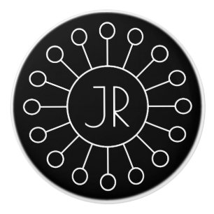 Bouton De Porte En Céramique Monogramme de style Logo Vintage cool   Noir et bl