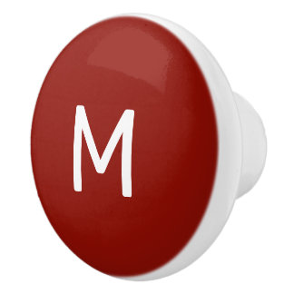 Bouton De Porte En Céramique Monogramme d'impression blanc minimaliste en rouge