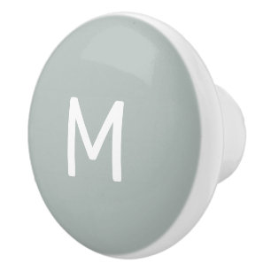 Bouton De Porte En Céramique Monogramme d'impression blanc minimaliste sur gris