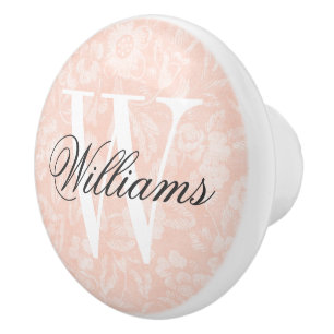 Bouton De Porte En Céramique Monogramme d'impression florale Vintage