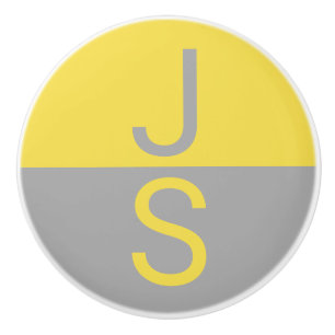 Bouton De Porte En Céramique Monogramme d'initiales modernes jaune et gris