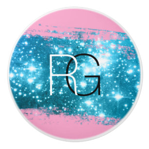 Bouton De Porte En Céramique Monogramme DIY Blanc Noir, Rose Coup de Pinceau St