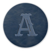 Bouton De Porte En Céramique Monogramme en cuir bleu rustique (Devant)