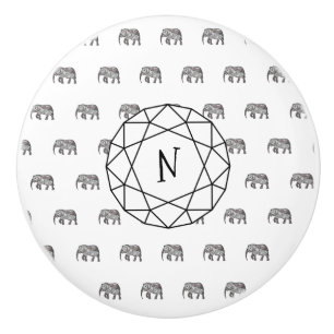 Bouton De Porte En Céramique Monogramme géométrique éléphant noir et blanc