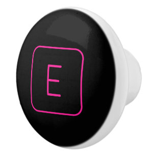 Bouton De Porte En Céramique Monogramme Initial De Style Moderne Rose Et Noir