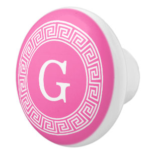 Bouton De Porte En Céramique Monogramme initial du cadre de ligne clé grecque r