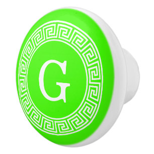 Bouton De Porte En Céramique Monogramme initial du cadre de ligne clé grecque v