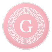 Bouton De Porte En Céramique Monogramme initial du cadre de ligne de clé grecqu (Devant)