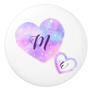 BOUTON DE PORTE EN CÉRAMIQUE MONOGRAMME LETTRE NOM PERSONNALISÉ PAILLETTE BLEU 