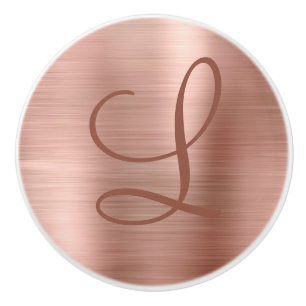 Bouton De Porte En Céramique Monogramme métal brossé Chic Rose or initial