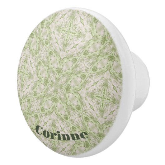Bouton De Porte En Céramique Monogramme Nom Sage Green Motif | (Droite)