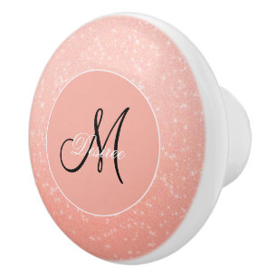Bouton De Porte En Céramique Monogramme Parties scintillant Rose Gold Girly Él