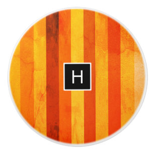 Bouton De Porte En Céramique Monogramme rayures orange rouge altéré chaud
