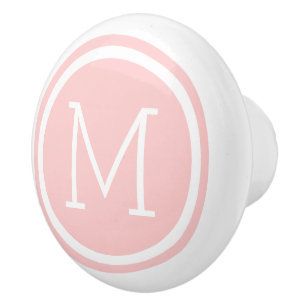 Bouton De Porte En Céramique Monogramme rose pâle Fuseau personnalisé